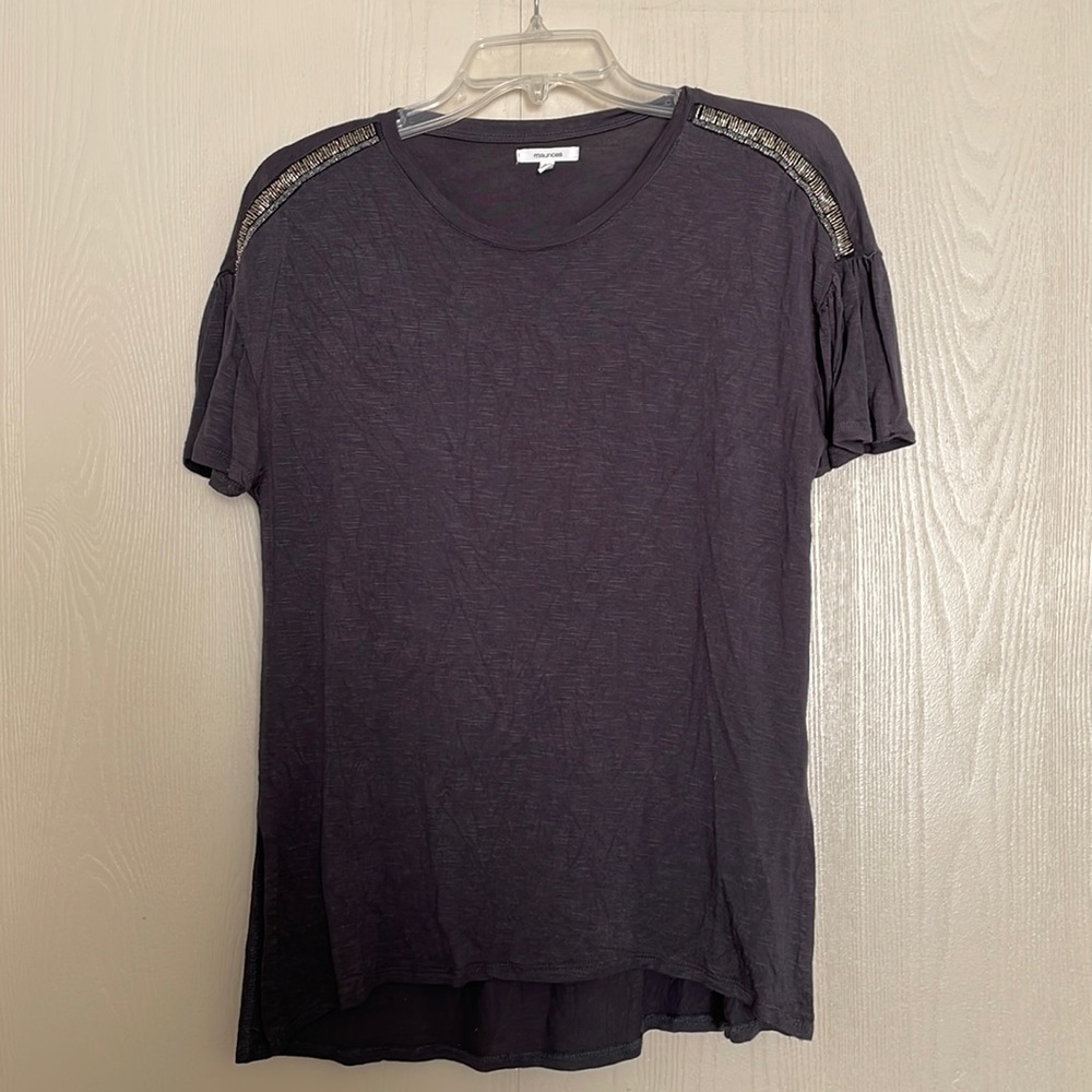 Maurices Black Short Sleeve Tee with Shoulder Trim